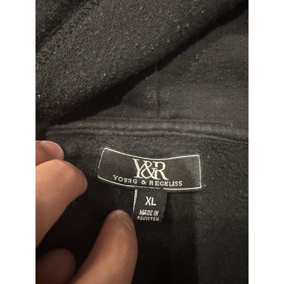 (Y2K) Young & Reckless LOS ANGELES Black Yellow Pullover Hoodie Size XL - Picture 6 of 6